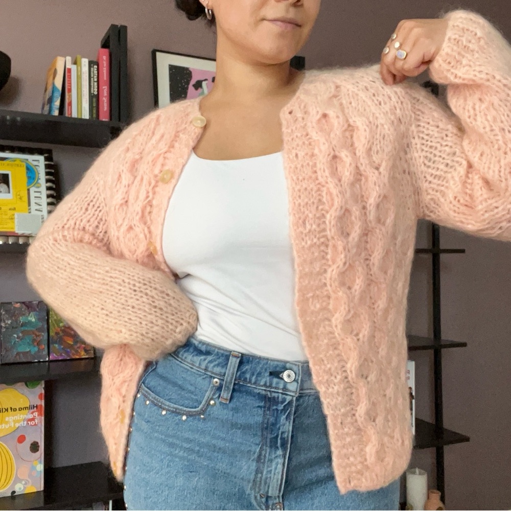 Mohair Cozy Pink Cable Knit Sweater